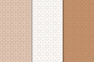 Kahverengi ve beyaz geometrik süsler. Web, Tekstil ve duvar kağıtları için dikişsiz desen seti