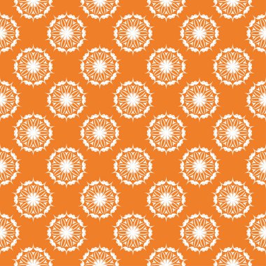 Turuncu zemin üzerine beyaz çiçek tasarım. Tekstil ve duvar kağıtları için seamless modeli