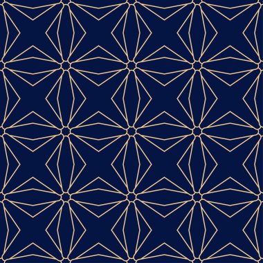 Koyu mavi zemin üzerine altın geometrik yazdır. Web, Tekstil ve duvar kağıtları için seamless modeli
