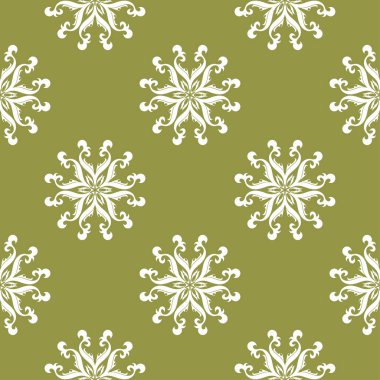 Beyaz çiçek zeytin yeşil zemin üzerine. Tekstil ve duvar kağıtları için seamless modeli