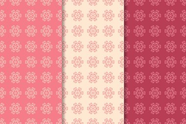 Kırmızı çiçekli süsler kümesi. Kiraz pembe dikey Dikişsiz desen. Duvar kağıdı arka plan