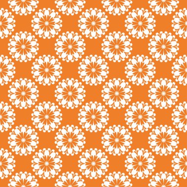 Turuncu zemin üzerine beyaz çiçek süsleme. Tekstil ve duvar kağıtları için seamless modeli