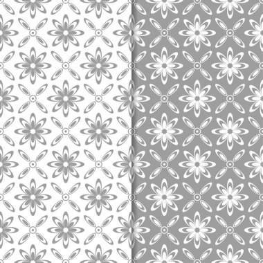 Beyaz ve gri arka plan çiçek kümesi. Tekstil ve duvar kağıtları için dikişsiz desen