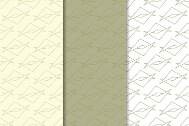 Zeytin yeşili ve beyaz geometrik süsler. Web, Tekstil ve duvar kağıtları için dikey Dikişsiz desen seti