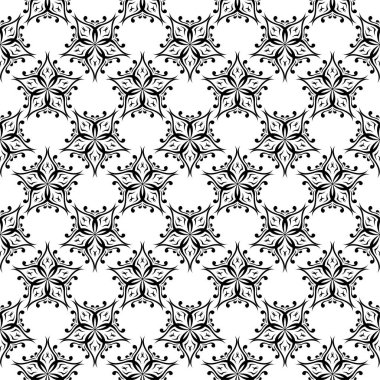 Siyah ve beyaz çiçekli süsler. Tekstil ve duvar kağıtları için seamless modeli