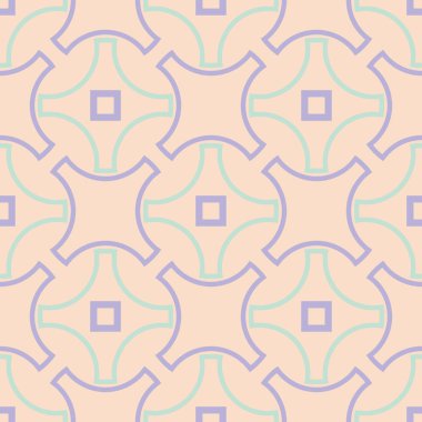 Geometrik seamless modeli. Bej renkli arka plan duvar kağıtları, Tekstil ve kumaş için mor ve mavi öğeleri ile