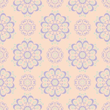 Çiçek seamless modeli. Bej renkli arka plan duvar kağıtları, Tekstil ve kumaş için mor ve mavi çiçek öğeleri ile