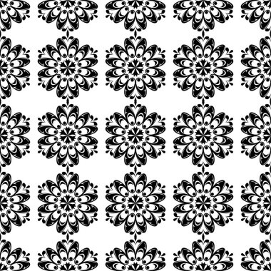 Beyaz arka planda siyah çiçek süsleme. Tekstil ve duvar kağıtları için seamless modeli