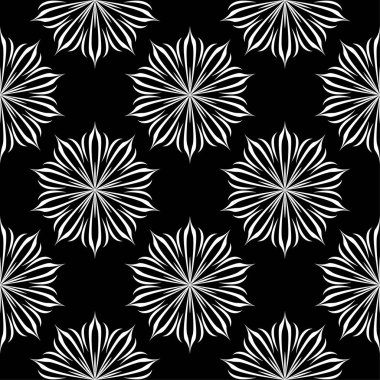 Siyah arka plan üzerine beyaz çiçek tasarım. Tekstil ve duvar kağıtları için seamless modeli