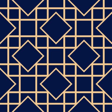 Koyu mavi zemin üzerine altın geometrik yazdır. Web, Tekstil ve duvar kağıtları için seamless modeli