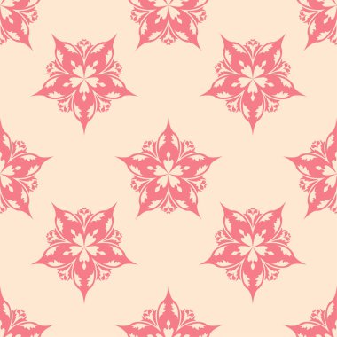 Kırmızı ve bej çiçekli süs. Tekstil ve duvar kağıtları için seamless modeli