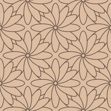 Bej renkli arka plan üzerinde kahverengi çiçek süsleme. Tekstil ve duvar kağıtları için seamless modeli