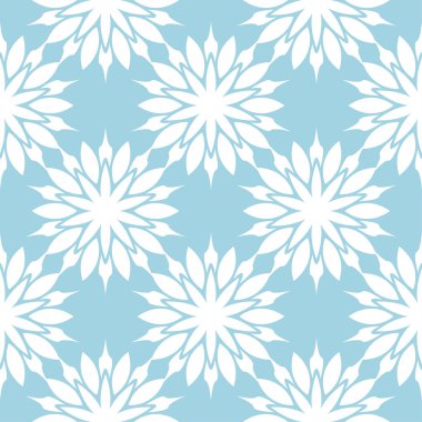 Mavi zemin üzerine beyaz çiçek süsleme. Tekstil ve duvar kağıtları için seamless modeli