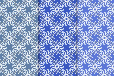 Çiçek süsler kümesi. Mavi dikey Dikişsiz desen. Duvar kağıdı arka plan