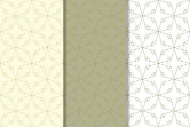 Zeytin yeşili ve beyaz geometrik süsler. Web, Tekstil ve duvar kağıtları için dikey Dikişsiz desen seti