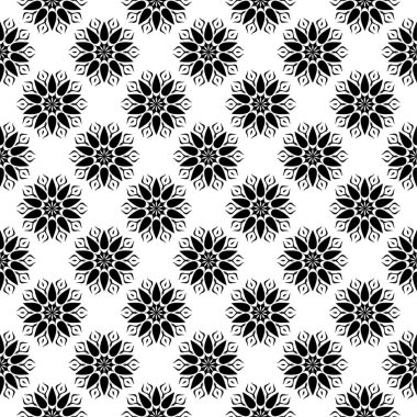 Beyaz arka planda siyah çiçek süsleme. Tekstil ve duvar kağıtları için seamless modeli