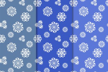 Mavi çiçekli süs tasarım kümesi. Duvar kağıtları ve kumaşlar için dikey Dikişsiz desen