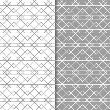 Gri ve beyaz geometrik süsler. Web, Tekstil ve duvar kağıtları için dikişsiz desen seti