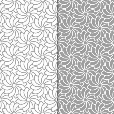Beyaz ve gri çiçek arka planlar. Tekstil ve duvar kağıtları için dikişsiz desen seti