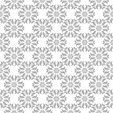 Beyaz arka plan üzerine açık gri çiçek süsleme. Tekstil ve duvar kağıtları için seamless modeli