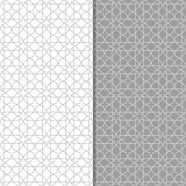 Gri ve beyaz geometrik süsler. Web, Tekstil ve duvar kağıtları için dikişsiz desen seti