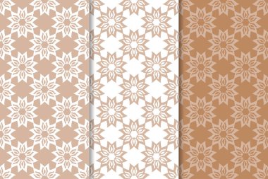 Kahverengi çiçek süsler. Tekstil ve duvar kağıtları için dikey Dikişsiz desen seti