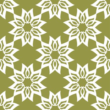 Zeytin yeşil zemin üzerine beyaz çiçek tasarım. Tekstil ve duvar kağıtları için seamless modeli