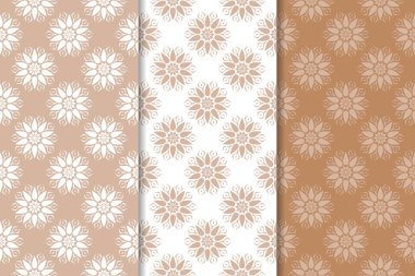 Kahverengi çiçek arka planlar. Tekstil ve duvar kağıtları için dikişsiz desen seti