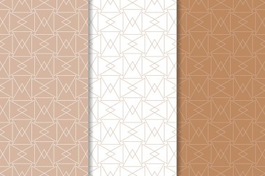 Kahverengi ve beyaz geometrik süsler. Web, Tekstil ve duvar kağıtları için dikişsiz desen seti