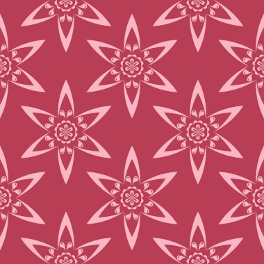 Kırmızı zemin üzerine çiçek süsleme. Tekstil ve duvar kağıtları için seamless modeli