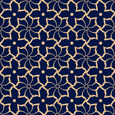 Mavi zemin üzerine altın çiçek. Tekstil ve duvar kağıtları için seamless modeli