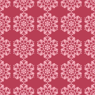 Kırmızı zemin üzerine çiçek süsleme. Tekstil ve duvar kağıtları için seamless modeli