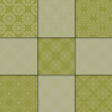 Zeytin Yeşil çiçekli süsler. Kağıt için dikişsiz desen koleksiyonu Tekstil