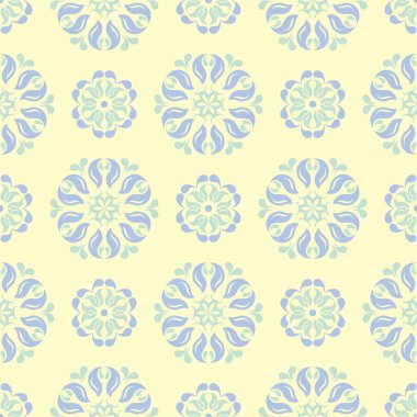 Çiçek seamless modeli. Bej renkli arka plan duvar kağıtları, Tekstil ve kumaş için mavi ve yeşil ışık çiçek öğeleri ile