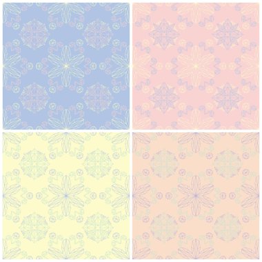 Soluk renkli kesintisiz arka plan duvar kağıtları, Tekstil ve kumaş çiçek desenleri ile set