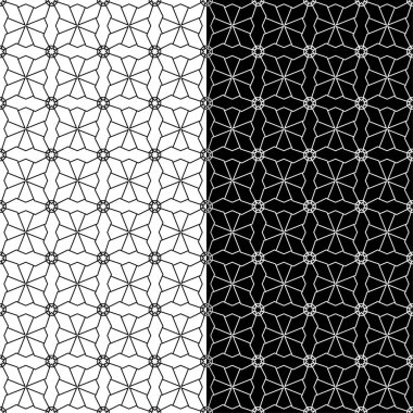Web, Tekstil ve duvar kağıtları için dikişsiz desen siyah ve beyaz geometrik ayarla
