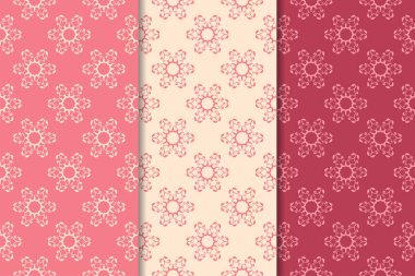 Kırmızı çiçekli süsler kümesi. Kiraz pembe dikey Dikişsiz desen. Duvar kağıdı arka plan