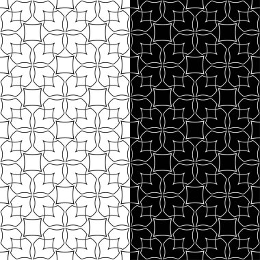 Siyah ve beyaz geometrik süsler. Web, Tekstil ve duvar kağıtları için dikişsiz desen seti