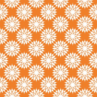 Turuncu zemin üzerine beyaz çiçek süsleme. Tekstil ve duvar kağıtları için seamless modeli