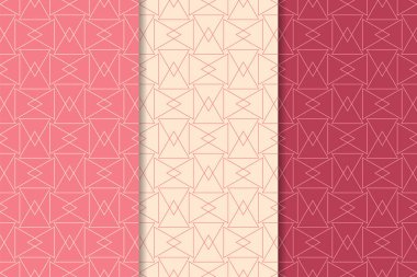 Kiraz kırmızısı geometrik süsler. Web, Tekstil ve duvar kağıtları için dikey Dikişsiz desen seti