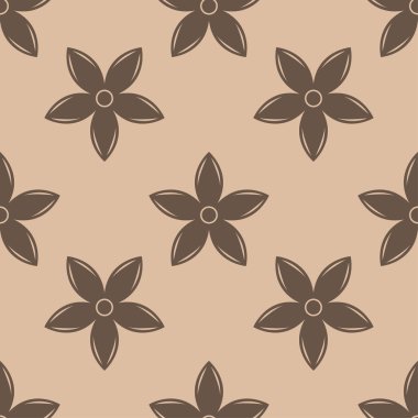 Kahverengi ve bej çiçekli süs. Tekstil ve duvar kağıtları için seamless modeli