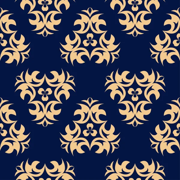 Koyu mavi zemin üzerine altın çiçek öğe. Tekstil ve duvar kağıtları için seamless modeli