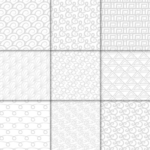 Abstract Seamless Patterns White Gray Backgrounds Textile Wallpapers Fabrics — Stock Vector