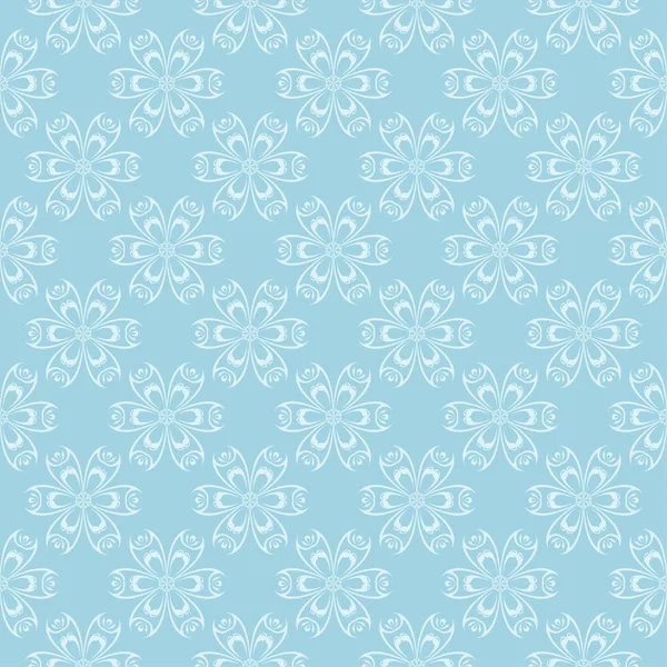 Mavi zemin üzerine beyaz çiçek süsleme. Tekstil ve duvar kağıtları için seamless modeli