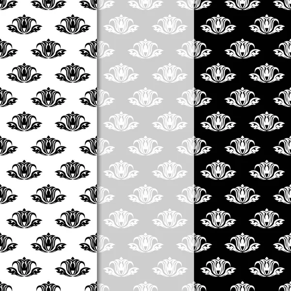 Цветочные Фон Черно Белым Бесшовным Рисунком Проекты Обоев Текстиля — стоковый вектор