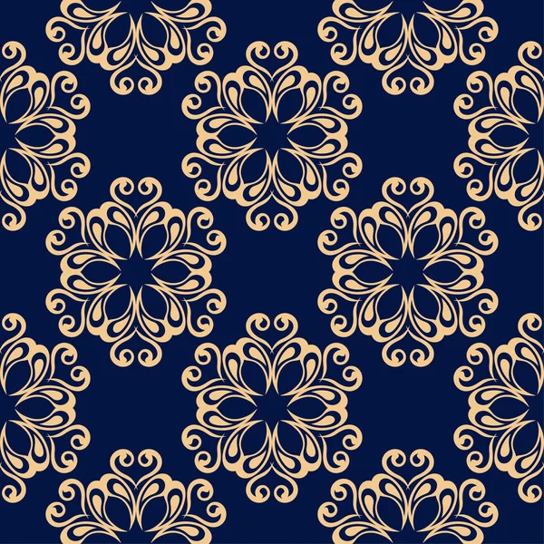 Golden Floral Element Donker Blauwe Achtergrond Naadloze Patroon Voor Textiel — Stockvector