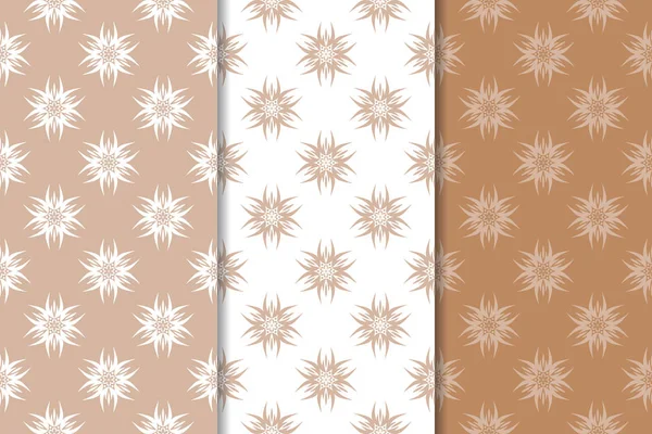 Çiçek süsler kümesi. Kahverengi, bej ve beyaz Dikişsiz desen Tekstil ve duvar kağıtları için