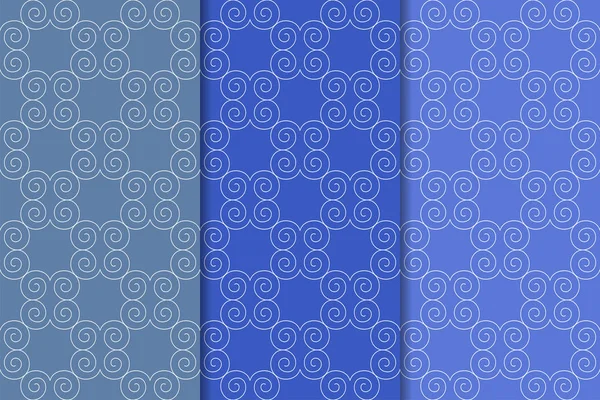 Сині Геометричні Орнаменти Набір Вертикальних Безшовних Візерунків Веб Текстилю Шпалер — стоковий вектор