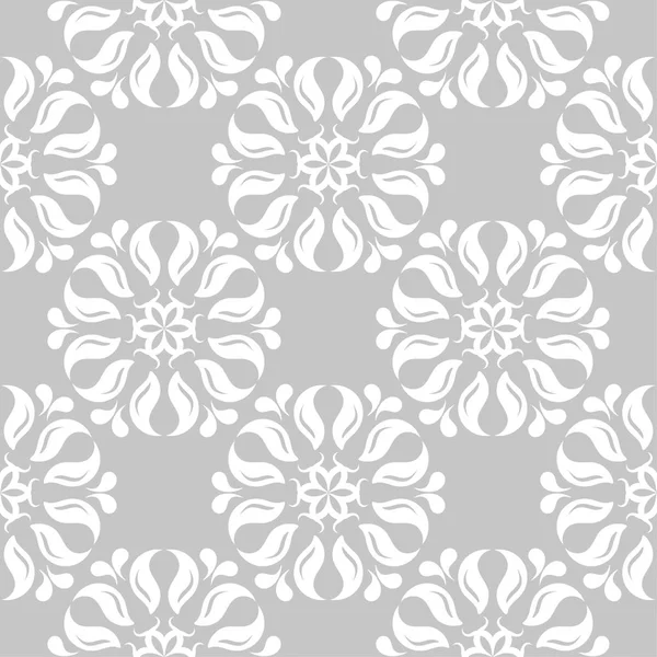 Adorno Floral Blanco Sobre Fondo Gris Patrón Sin Costuras Para — Vector de stock