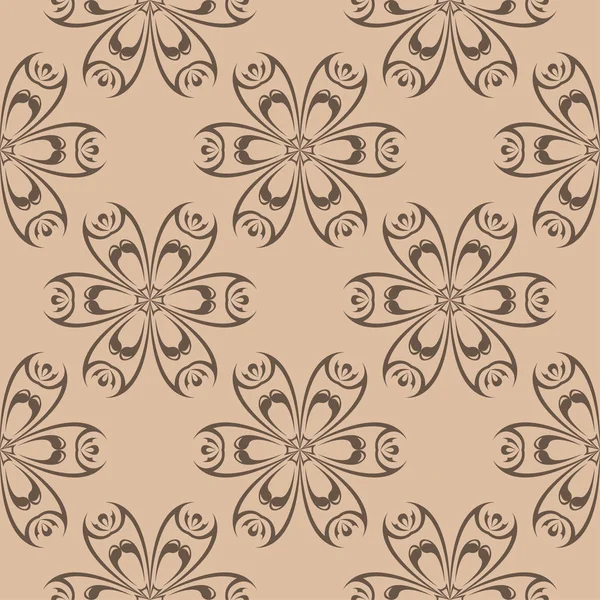 Ornement Floral Brun Foncé Sur Fond Beige Modèle Sans Couture — Image vectorielle